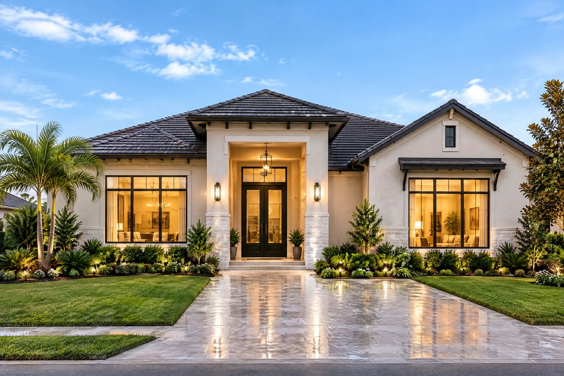 Contemporary Florida home with tropical landscaping