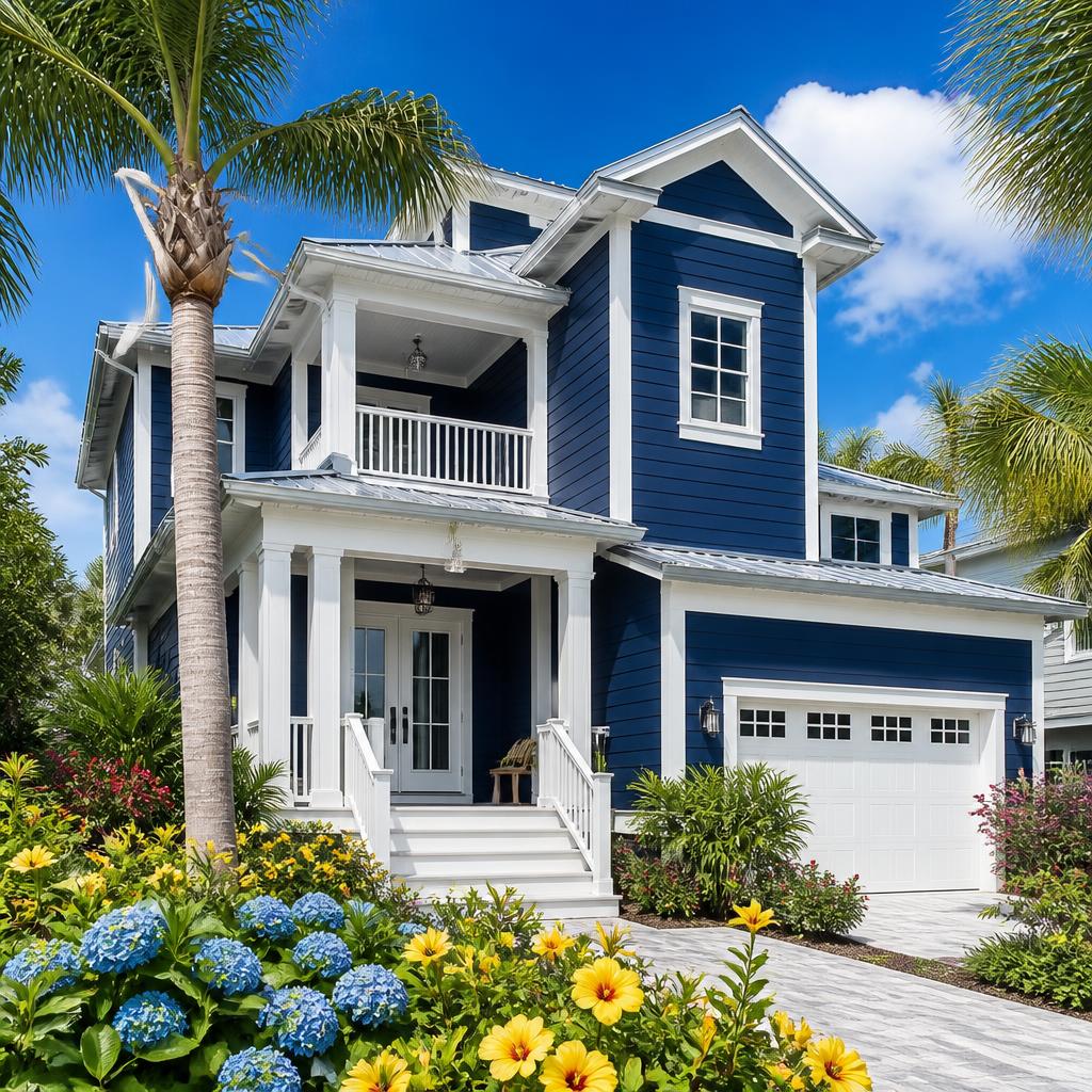 Modern Florida home with tropical landscaping